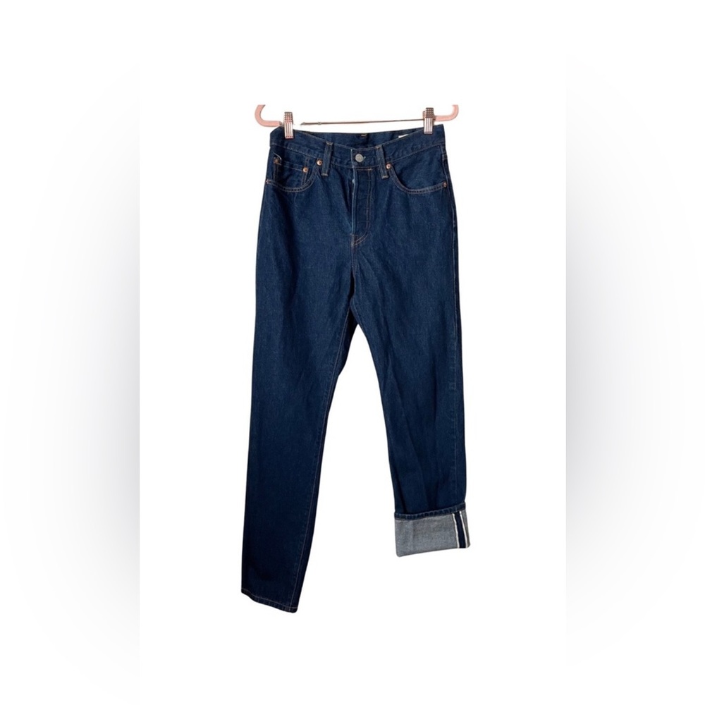Levis 501 90s Selvedge Denim Jeans Dark Indigo High Rise Straight Leg W27 L32